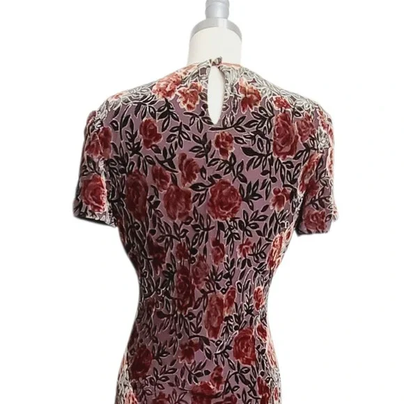Vtg Kay Unger Brown Burn Out Velvet Floral Maxi‎ Gown 8P Bias Silk Blend Y2k 90s - Picture 2 of 7